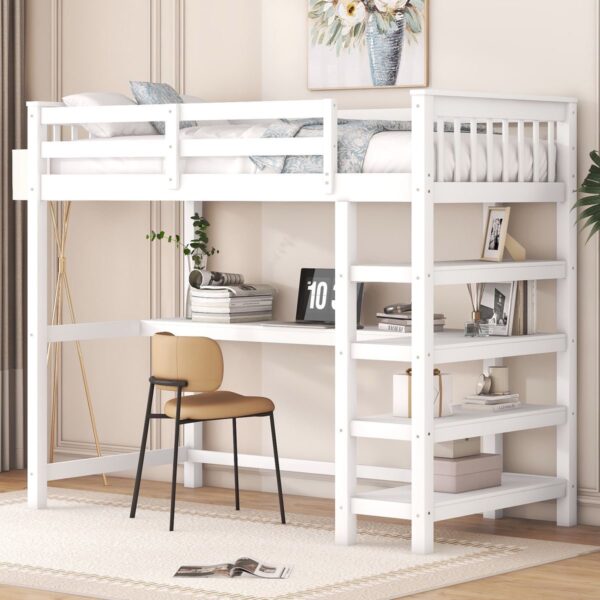 Белая детская кровать чердак с письменным столом №262