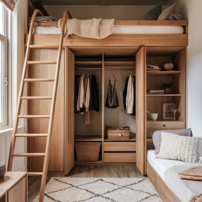 Детская двухъярусная кровать с письменным столом и шкафом