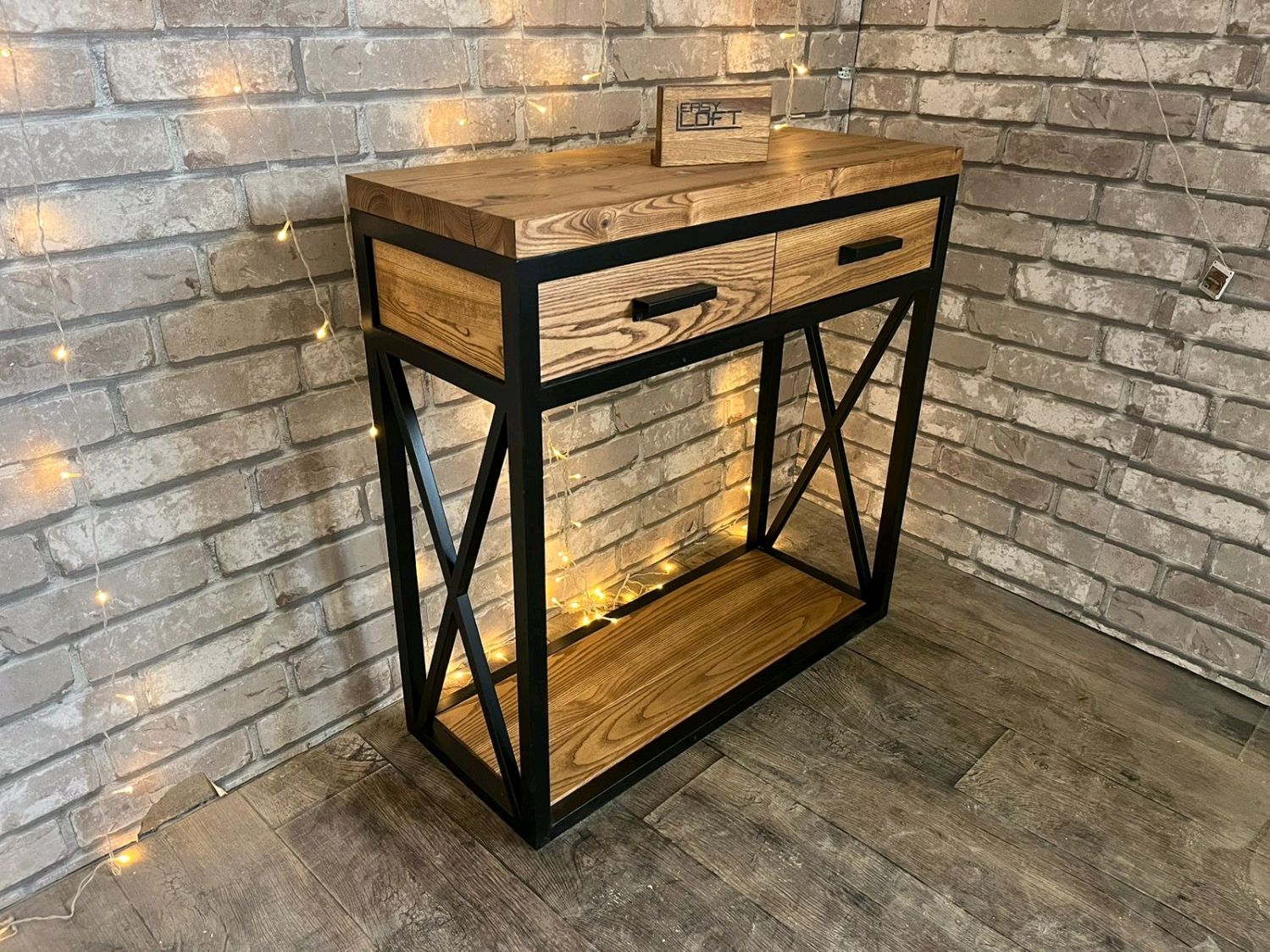 Консоль в стиле Лофт из массива дуба Х-048