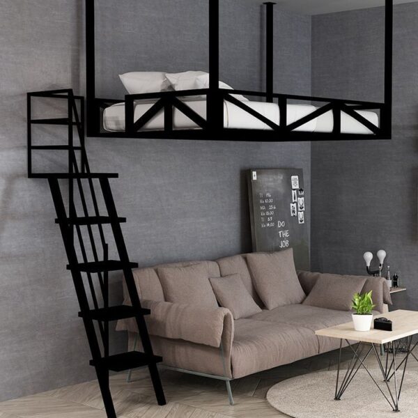 Кровать-чердак черная подвесная №207