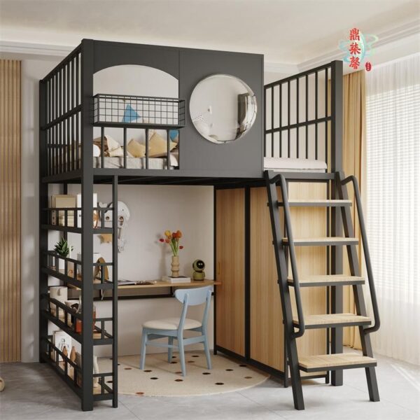 Кровать-чердак детская из металла со шкафом №235