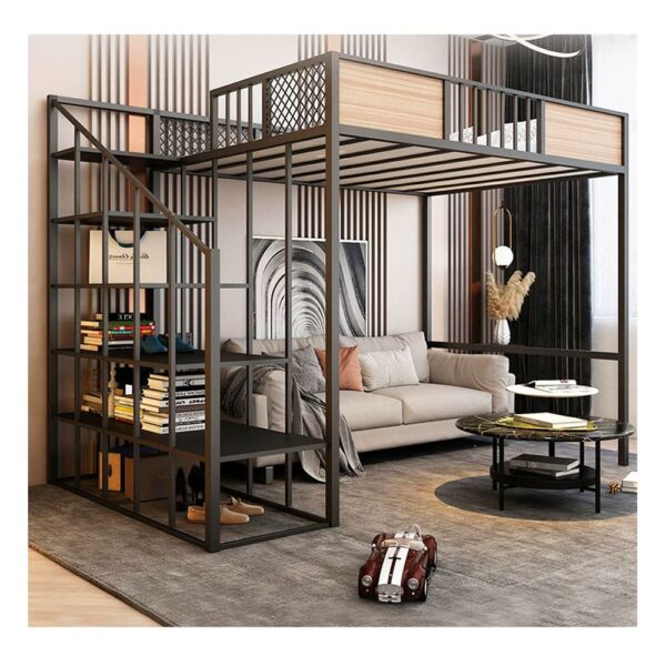 Кровать-чердак для взрослых со стеллажом №230