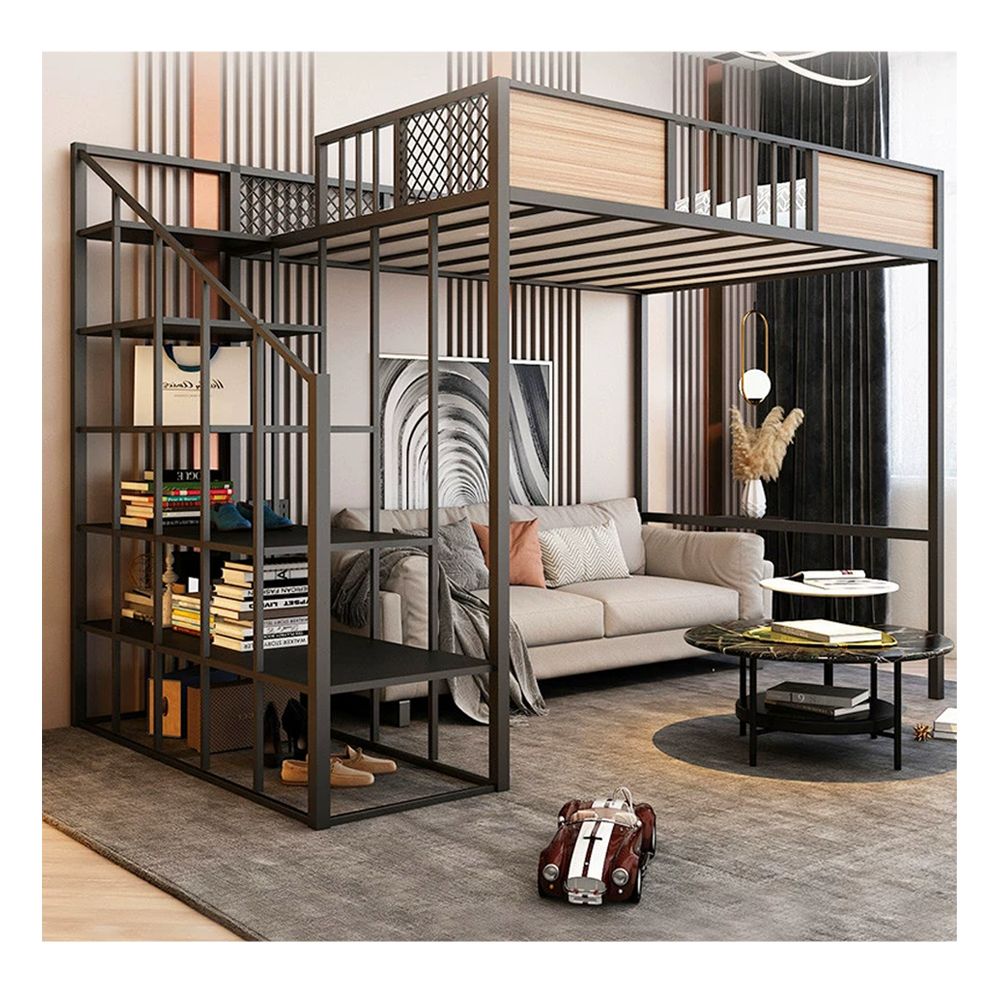 Кровать-чердак для взрослых со стеллажом №230