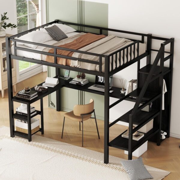 Кровать-чердак лофт с г-образным столом №258