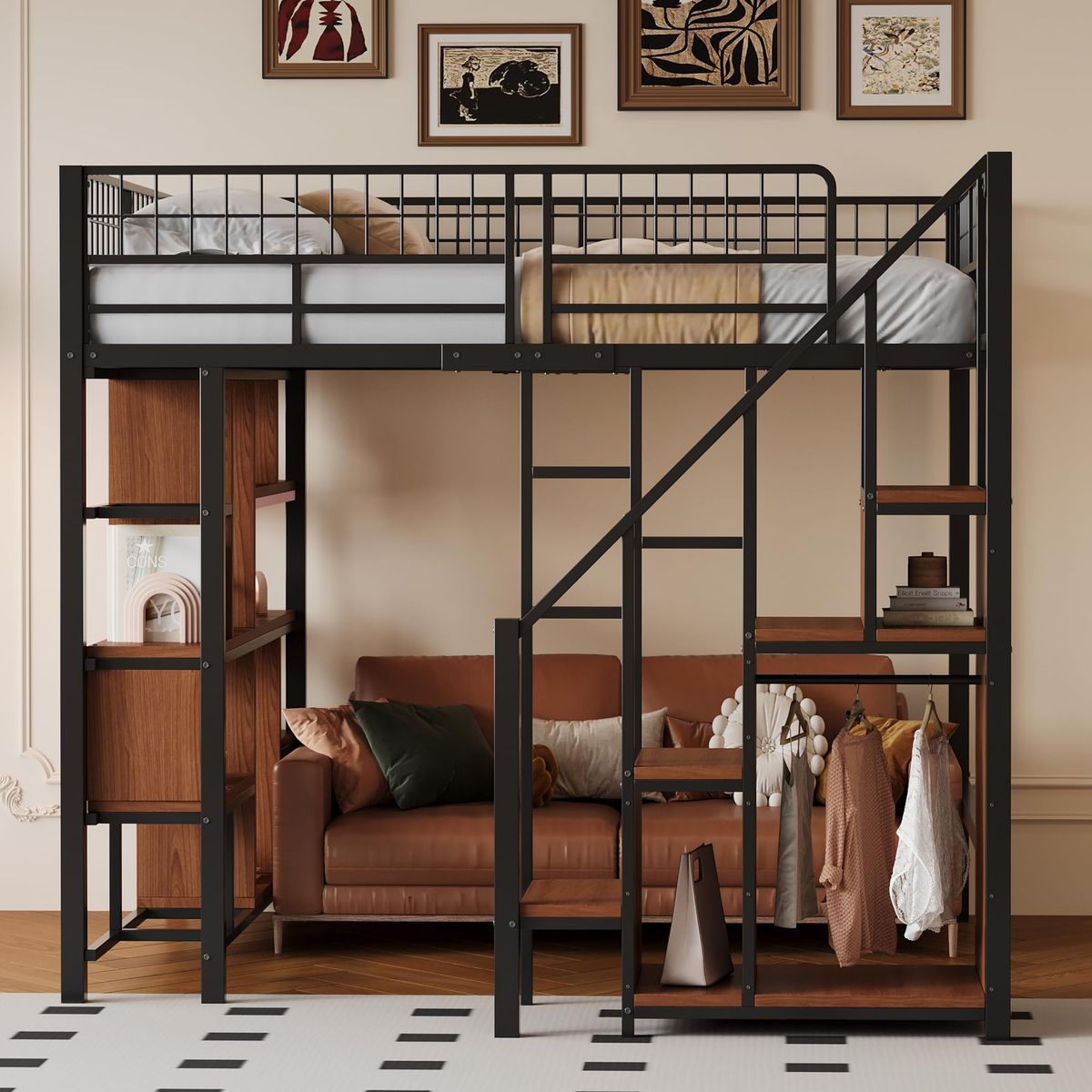 Кровать-чердак металлическая многофункциональная №227