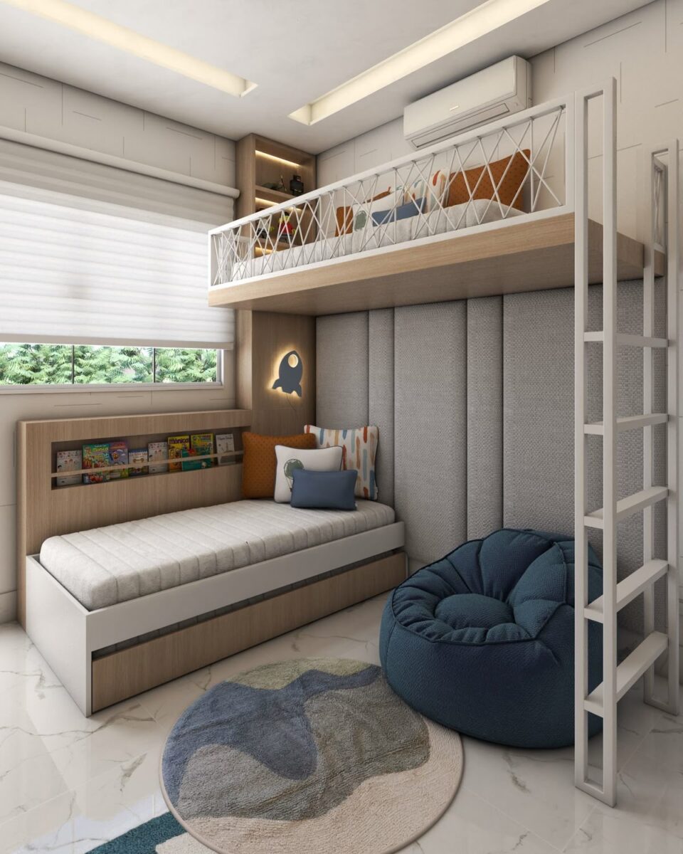 Кровать-чердак с лестницей парящая №242