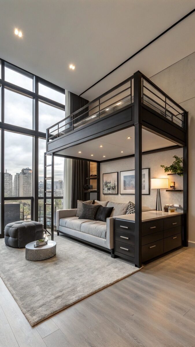 Кровать-чердак с подсветкой Премиум №240