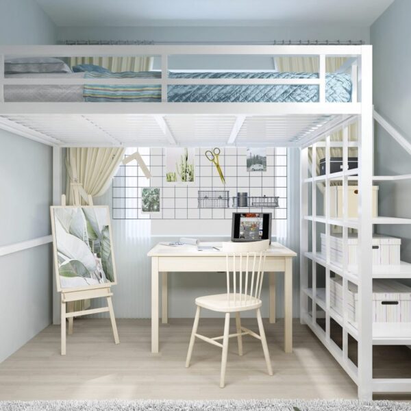 Кровать-чердак со стеллажом №100