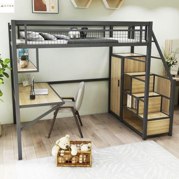 Кровать чердак со столом и шкафом №34