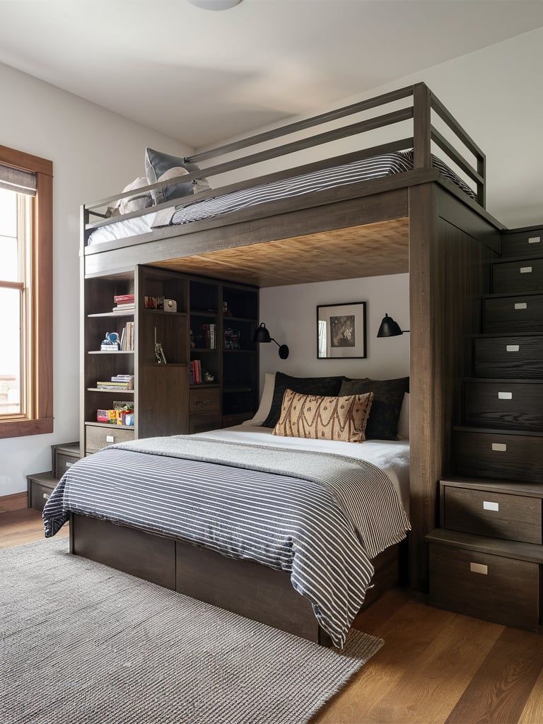 Кровать двухъярусная чердак из массива дерева №256