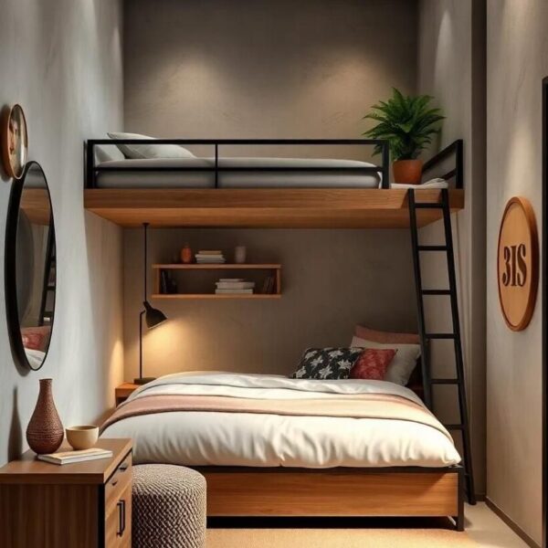 Кровать двухъярусная из дерева и металла №249