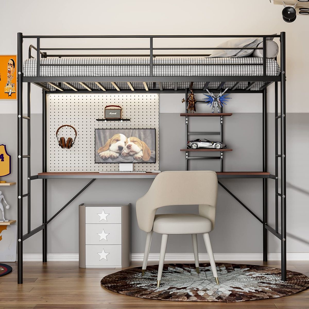 Кровать металлическая для школьника с письменным столом