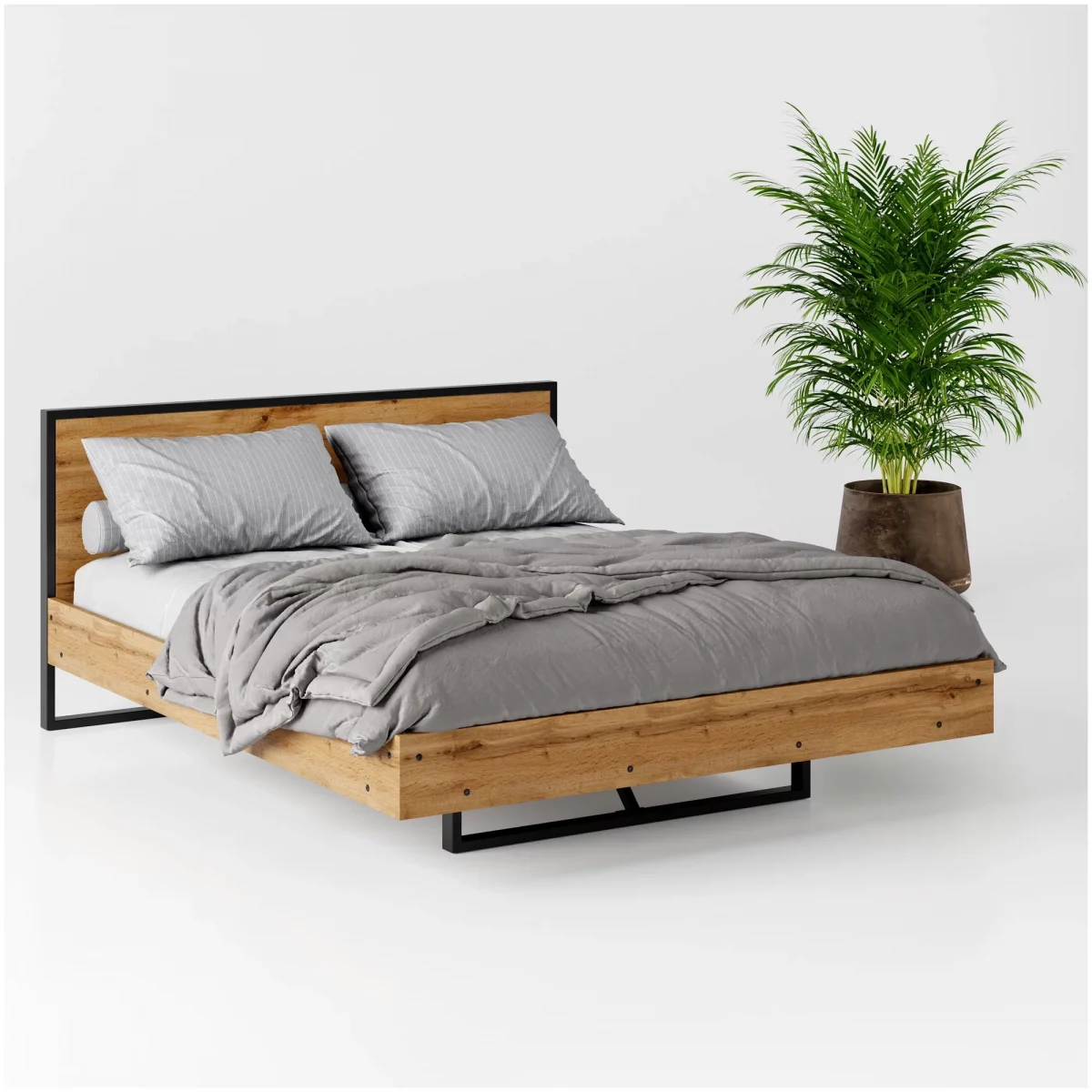 Кровать в стиле Лофт с деревянными фасадами №176