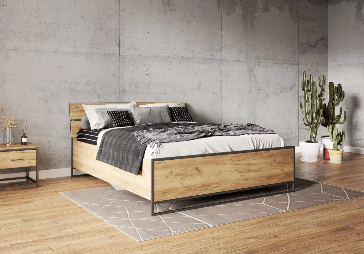 Кровать в стиле Лофт с массивом дуба №186