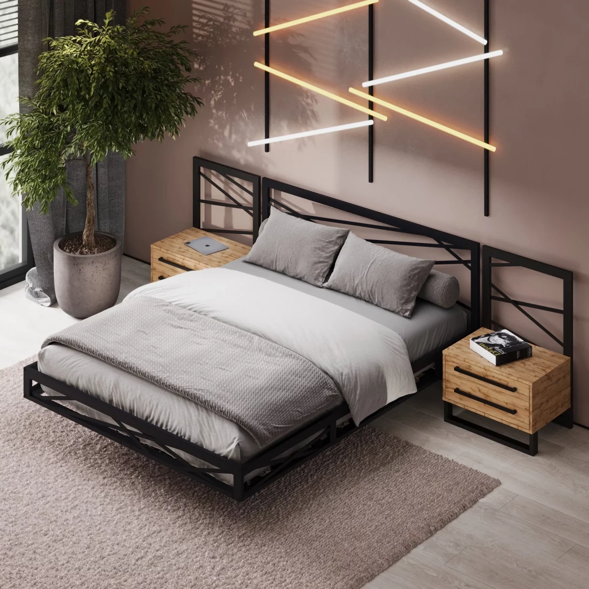 Кровать в стиле Лофт с тумбами №179