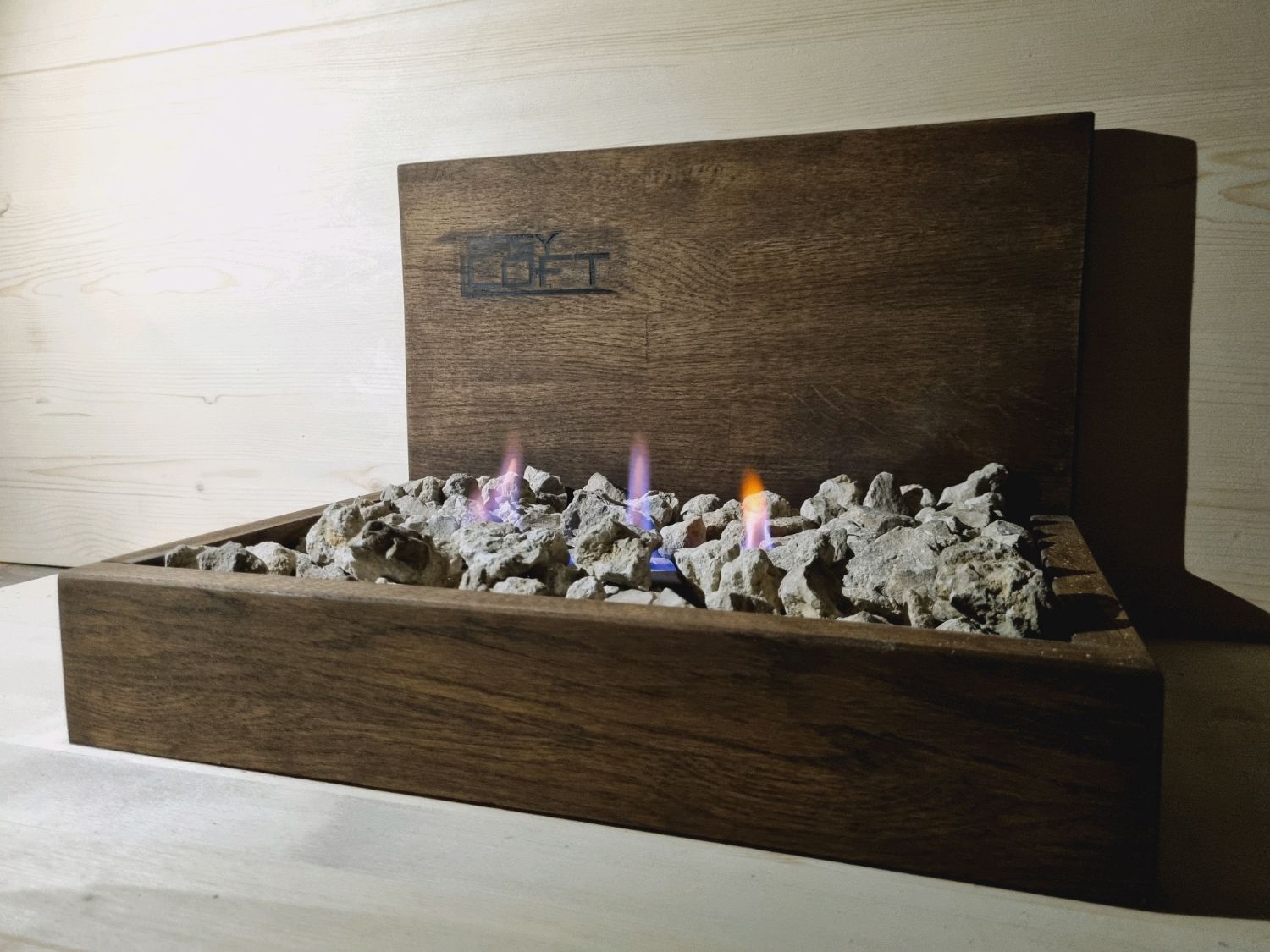 Настольный биокамин в стиле Лофт из массива дуба Н-001