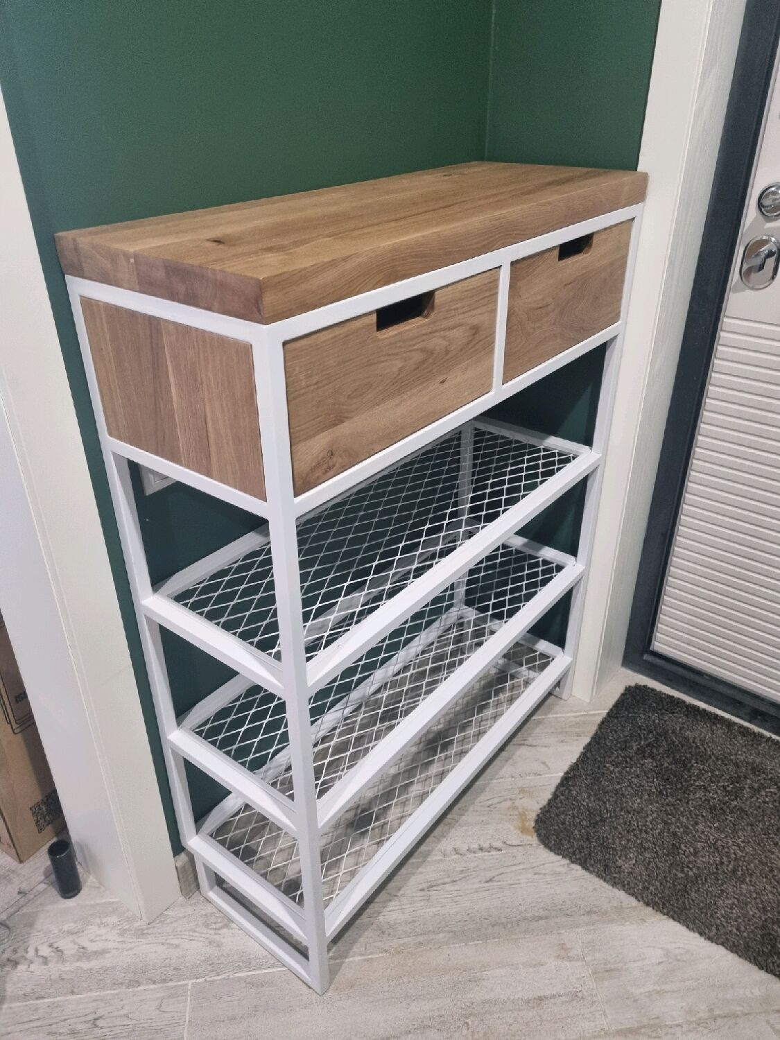 Обувница-консоль в стиле Лофт из массива дуба О-016