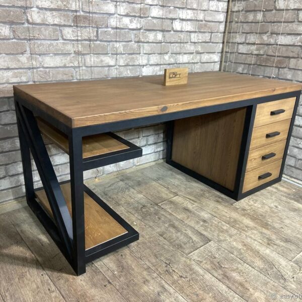 Стол компьютерный в стиле Лофт из массива дуба С-397